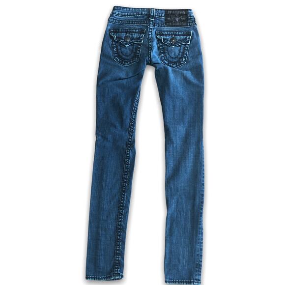 True Religion Jeans Distressed Frayed Julie Super T 25 Dark Wash 34.5" Inseam - Picture 6 of 12